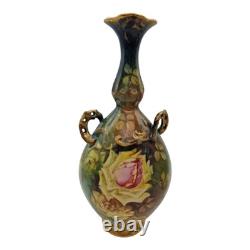 2 Royal Bonn Vases c1890-1920 Franz Anton Mehlem Handpainted Roses Art Nouveau