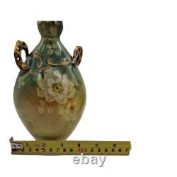2 Royal Bonn Vases c1890-1920 Franz Anton Mehlem Handpainted Roses Art Nouveau