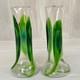 2 X Antique Stuart & Sons Green Art Glass Cairngorm Peacock Eye Trail 6 Vases