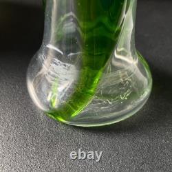 2 x Antique Stuart & Sons Green Art Glass Cairngorm Peacock Eye Trail 6 Vases