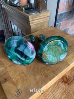 2 x Antique c1900 Rindskopf Art Nouveau Glass Vase Iridescent Twist Bohemian