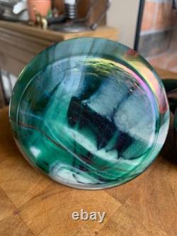 2 x Antique c1900 Rindskopf Art Nouveau Glass Vase Iridescent Twist Bohemian