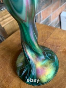 2 x Antique c1900 Rindskopf Art Nouveau Glass Vase Iridescent Twist Bohemian