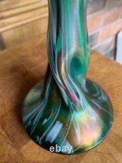 2 x Antique c1900 Rindskopf Art Nouveau Glass Vase Iridescent Twist Bohemian