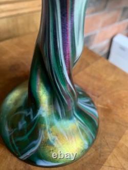 2 x Antique c1900 Rindskopf Art Nouveau Glass Vase Iridescent Twist Bohemian