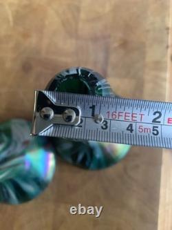 2 x Antique c1900 Rindskopf Art Nouveau Glass Vase Iridescent Twist Bohemian