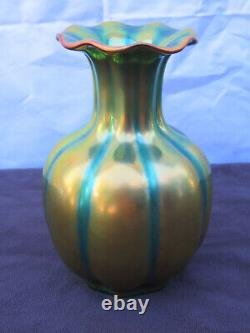2x Art Style Pumpkin Vases Green-Blue-Gold & Green-Blue-Bronze Eosin by Zsolnay