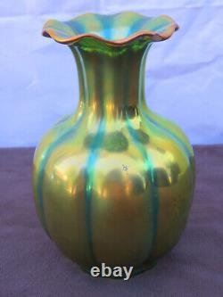 2x Art Style Pumpkin Vases Green-Blue-Gold & Green-Blue-Bronze Eosin by Zsolnay