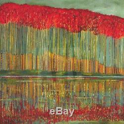 30Wx30H CELEBRATORY WHIM by FORD SMITH RED LEAVES GREEN BACKGROUND CANVAS