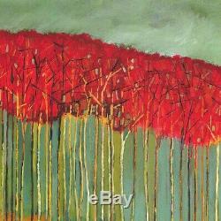 30Wx30H CELEBRATORY WHIM by FORD SMITH RED LEAVES GREEN BACKGROUND CANVAS