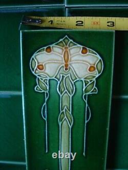 38 Art Nouveau Antique Vintage Ceramic Green Iridescent Tiles Architectural