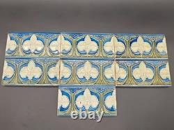7x Art Nouveau Art Nouveau Border Tiles Tiles Blue Green Floral Circa 1900