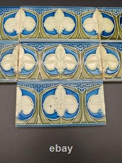 7x Art Nouveau Art Nouveau Border Tiles Tiles Blue Green Floral Circa 1900