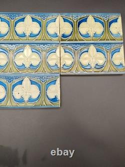 7x Art Nouveau Art Nouveau Border Tiles Tiles Blue Green Floral Circa 1900