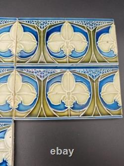 7x Art Nouveau Art Nouveau Border Tiles Tiles Blue Green Floral Circa 1900
