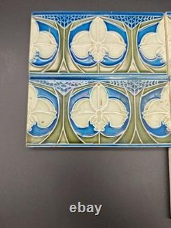 7x Art Nouveau Art Nouveau Border Tiles Tiles Blue Green Floral Circa 1900