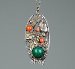 800 Silver Antique Art Nouveau Pendant Turquoise And Coral