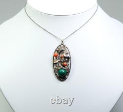 800 Silver Antique Art Nouveau Pendant Turquoise And Coral