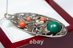800 Silver Antique Art Nouveau Pendant Turquoise And Coral