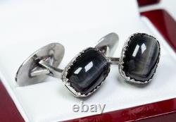 800 Silver Antique Cufflinks Chrysoberyl Art Nouveau / Victorian