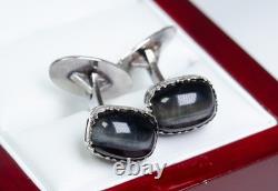 800 Silver Antique Cufflinks Chrysoberyl Art Nouveau / Victorian