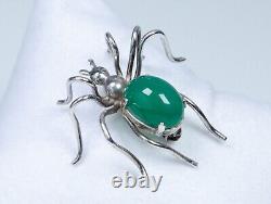 835 Silver Antique Art Nouveau Brooch Spider Shape Green Agate