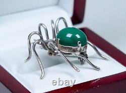 835 Silver Antique Art Nouveau Brooch Spider Shape Green Agate