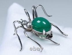 835 Silver Antique Art Nouveau Brooch Spider Shape Green Agate