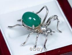 835 Silver Antique Art Nouveau Brooch Spider Shape Green Agate