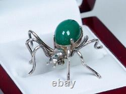 835 Silver Antique Art Nouveau Brooch Spider Shape Green Agate