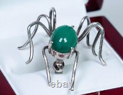 835 Silver Antique Art Nouveau Brooch Spider Shape Green Agate