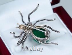 835 Silver Antique Art Nouveau Brooch Spider Shape Green Agate