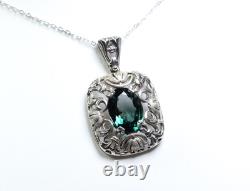 835 Silver Antique Art Nouveau Pendant Green Spinel