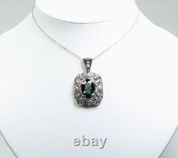 835 Silver Antique Art Nouveau Pendant Green Spinel