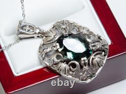 835 Silver Antique Art Nouveau Pendant Green Spinel