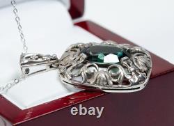 835 Silver Antique Art Nouveau Pendant Green Spinel