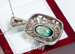 835 Silver Antique Art Nouveau Pendant Green Spinel