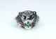 835 Silver Antique Art Nouveau Ring 0.10 Ct Emerald Lion Head