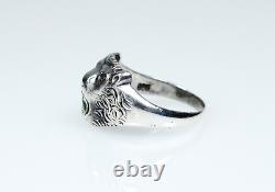 835 Silver Antique Art Nouveau Ring 0.10 ct Emerald Lion Head