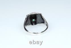 835 Silver Antique Art Nouveau Ring 0.10 ct Emerald Lion Head