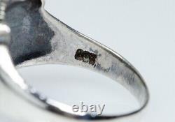 835 Silver Antique Art Nouveau Ring 0.10 ct Emerald Lion Head