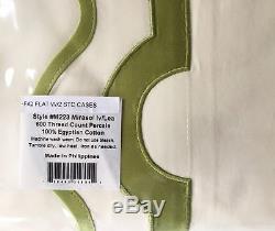 $895 New Rare Vntg Matouk Mirasol Queen Sheet Set Scallop Green Embroidery Italy