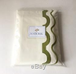 $895 New Rare Vntg Matouk Mirasol Queen Sheet Set Scallop Green Embroidery Italy