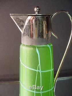 8 1/2 Ht. Pallme-Koenig Art Glass Green Veined Syrup Art Nouveau Satin Finish