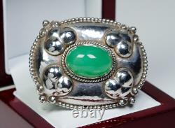 900 Silver Antique Art Nouveau Brooch Chrysoprase Adolf Mayer LARGE