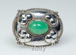 900 Silver Antique Art Nouveau Brooch Chrysoprase Adolf Mayer LARGE