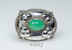 900 Silver Antique Art Nouveau Brooch Chrysoprase Adolf Mayer LARGE