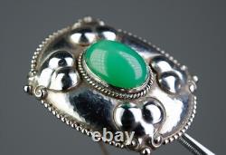 900 Silver Antique Art Nouveau Brooch Chrysoprase Adolf Mayer LARGE