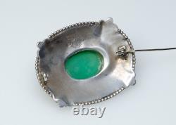 900 Silver Antique Art Nouveau Brooch Chrysoprase Adolf Mayer LARGE