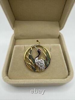 925 Artisan Art Nouveau 1890's style Bird In Fields, 18ct Finish, Pavè Setting